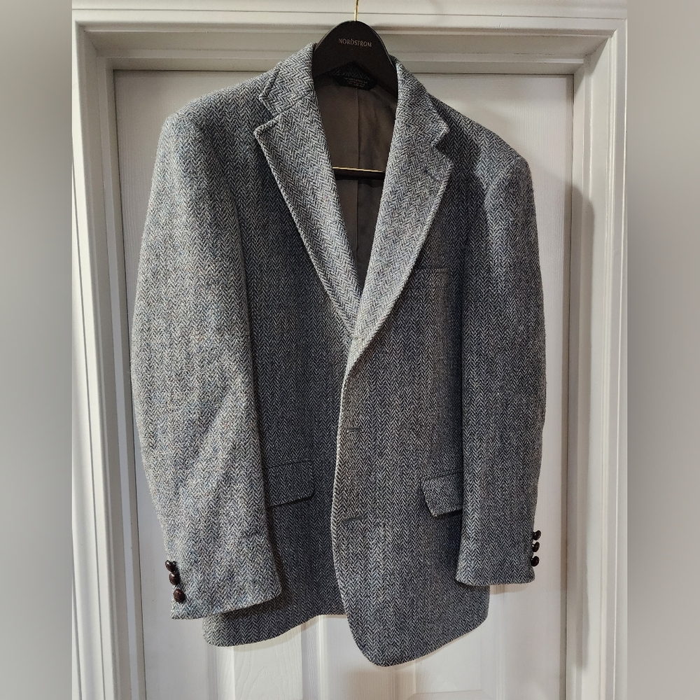 Orvis HARRIS TWEED 100% Wool Gray Herringbone 3 Button Sports Jacket. Academia